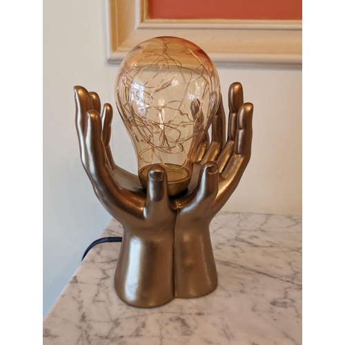 92 - Cupped Hands Table / Bedside Lamp, Golden Touch 16x25cm