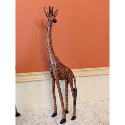 93 - Attractive Large 60cm Pair Carved Wooden Giraffe Mantel Ornaments - One Has Horn Damaged - Lovely Qu... 