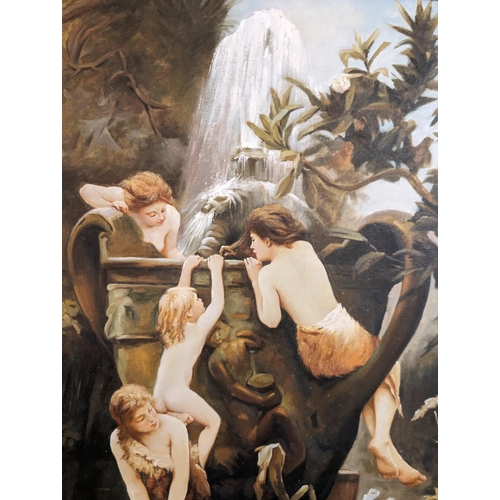 95 - Large Modern Reproduction Oil On Canvas - Fountain of Youth Signed Colville - Gilt Style Ornately Ca... 