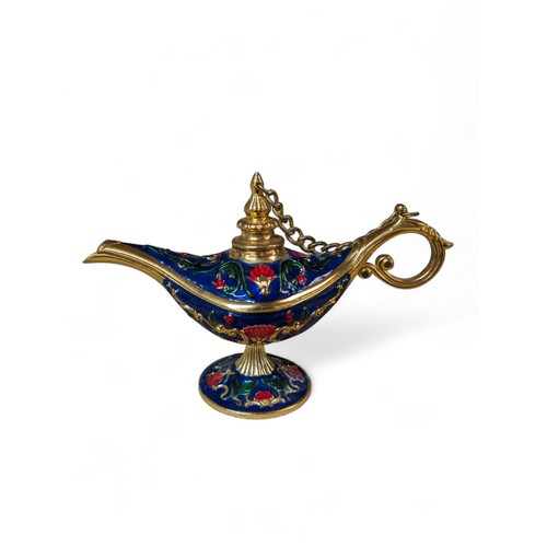 166 - Jewelled Enameled Metal Genie Lamp - Storage / Trinket Pot Excellent Condition