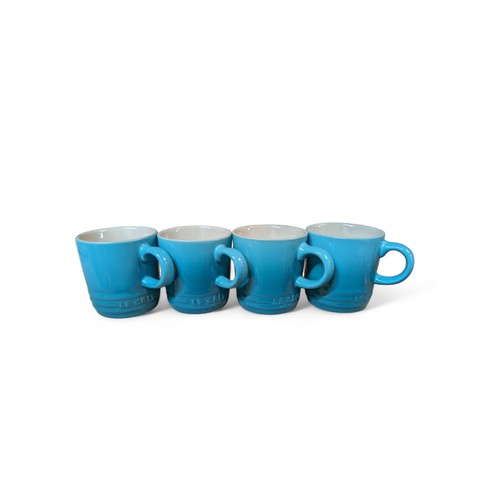 167 - Set of Four Le Creuset Stoneware Blue Expresso Mugs - Good Condition