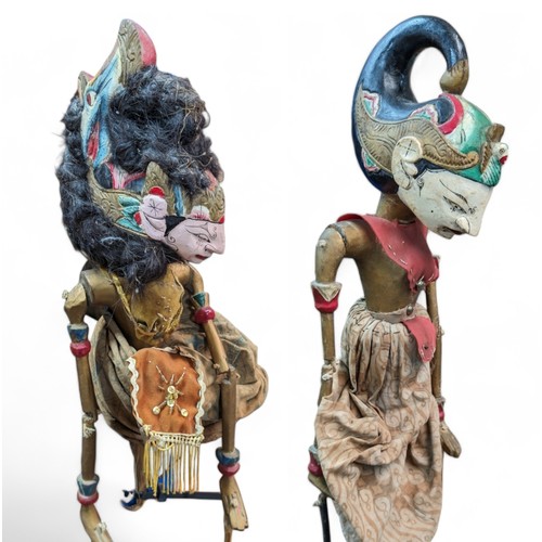 304 - Pair Antique Wayang Golek Java Wooden Indoenesian Puppets, Overall Good Condition. Fantastically Cre... 