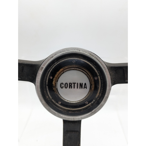 9 - Mk1 Ford / Lotus Cortina Original 3 Spoke Steering Wheel With Centre Cap - Overall Condition Good, S... 