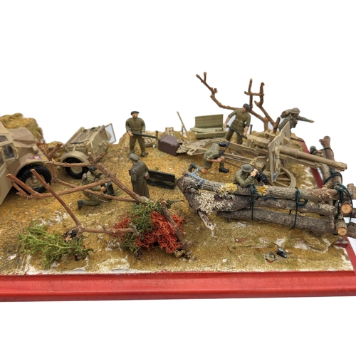 310 - Good Quality Scratch Built WW2 Diorama - 45x20cm Mounted on Wooden Plinth With Scenery / Models and ... 