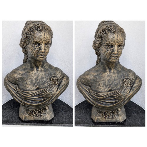 2 - Impressive Pair Concrete Female Busts - Weathered With a Bronzed Colour Overtone - Good Condition - ... 