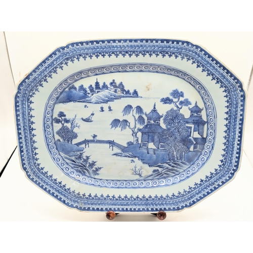 126 - C1800 Qianlong  Blue and White Porcelain Meat / Platter, Overall Good Condition For age. Some Small ... 