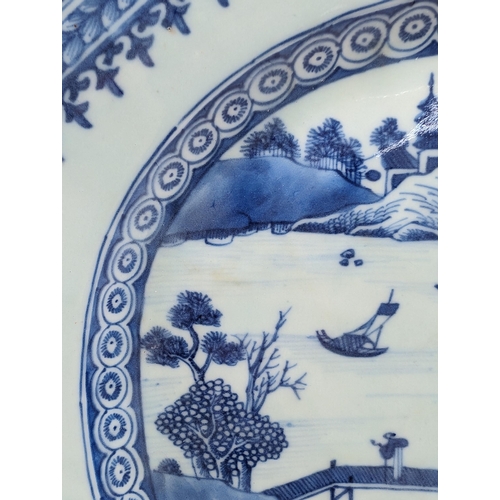 126 - C1800 Qianlong  Blue and White Porcelain Meat / Platter, Overall Good Condition For age. Some Small ... 