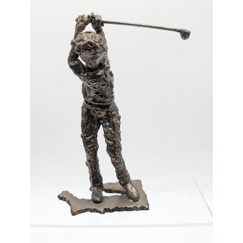 127 - Phil Hazard Original Cast Metal Study Of a Golfer - Signed Excellent Condition 20cm