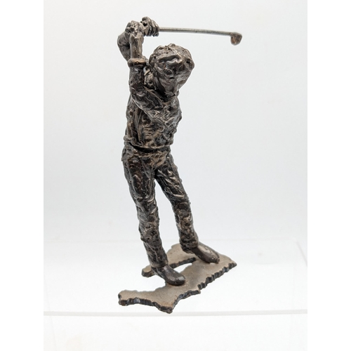 127 - Phil Hazard Original Cast Metal Study Of a Golfer - Signed Excellent Condition 20cm