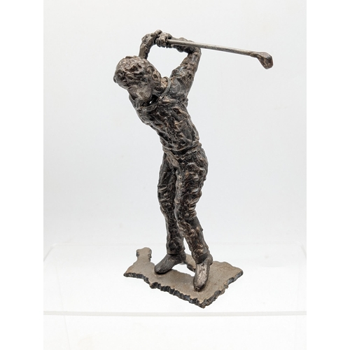 127 - Phil Hazard Original Cast Metal Study Of a Golfer - Signed Excellent Condition 20cm