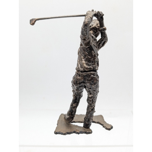 127 - Phil Hazard Original Cast Metal Study Of a Golfer - Signed Excellent Condition 20cm