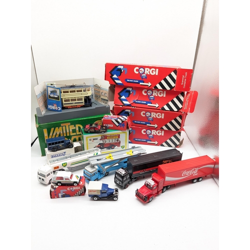 131 - Good Bundle of 9 Boxed Corgi Diecast To Include - Ford Sierra, Limited Edition Tramlines, Coca Cola ... 