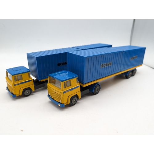 138 - Vintage Pair 1960s Tekno 1/50 Scania LB 140 Truck and Container Trailer with Two Containers. Overall... 