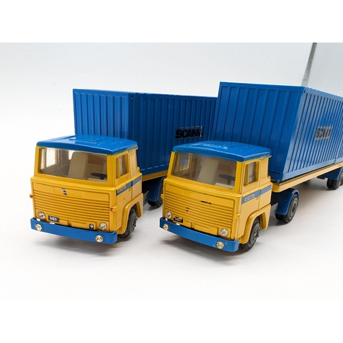 138 - Vintage Pair 1960s Tekno 1/50 Scania LB 140 Truck and Container Trailer with Two Containers. Overall... 