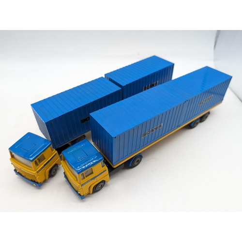 138 - Vintage Pair 1960s Tekno 1/50 Scania LB 140 Truck and Container Trailer with Two Containers. Overall... 