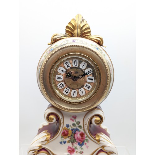 126A - Vintage Blessing West German Porcelain  Mantel Clock - West German Movement - Supported on Well Deco... 