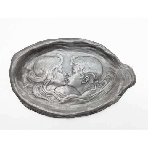 69A - WMF Art Noveau Kissing Couple Tray 26cm Unmarked To Base, Believed to Of Had A Extra Handle at One P... 