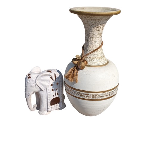 122 - Large Decorative Vase - Plus Interesting Elephant Design Candle Holder 51x25cm