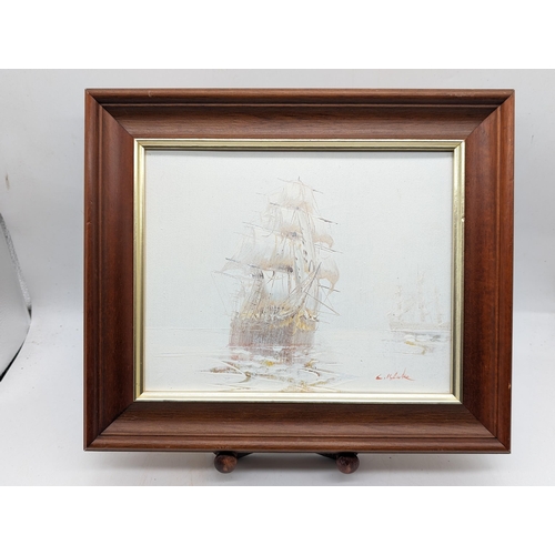 48H - Pair Oil On Canvas B. Oldfield Landscape Scene & C Burke? Nautical Scene (34x28cm) Along With Pair P... 