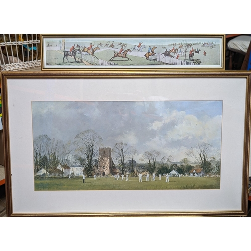 48K - Large Roy Perry Print - Depicting Cricket Scene - Well Framed and Glazed along with Vintage Hunting ... 