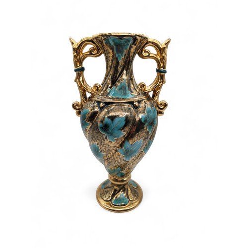 510 - Seldom Seen Deruta c1950 Italy Ceramic Two Handled Urn / Vase Plus Two Exceptionally Decorated Gold ... 