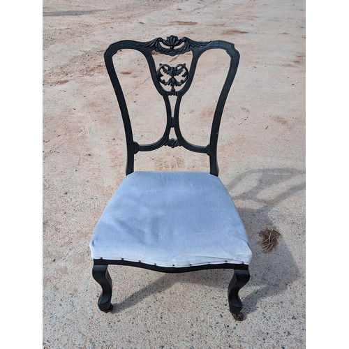 1 - Pair Unusual Ebonised Nursing Chairs - Likely Victorian - Well carved Design - Nice Condition 45x40x... 