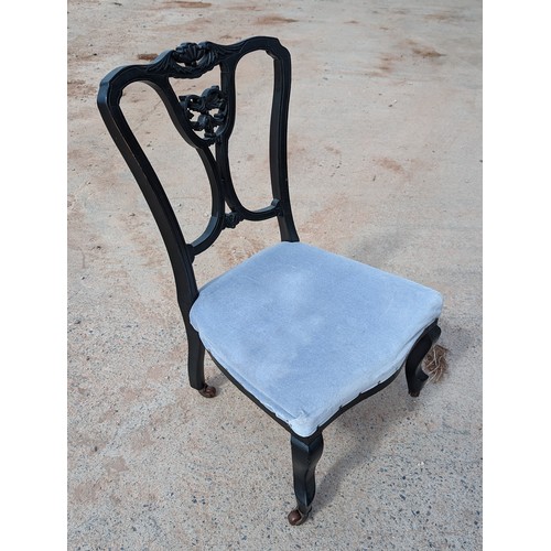 1 - Pair Unusual Ebonised Nursing Chairs - Likely Victorian - Well carved Design - Nice Condition 45x40x... 