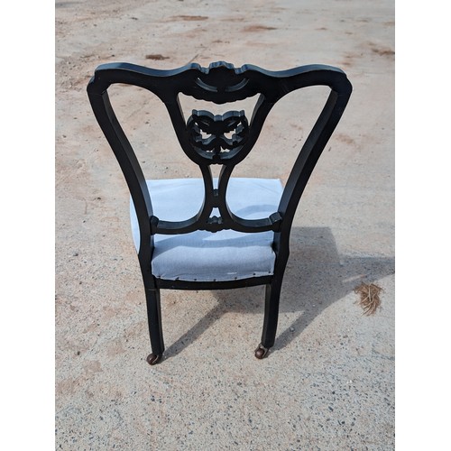 1 - Pair Unusual Ebonised Nursing Chairs - Likely Victorian - Well carved Design - Nice Condition 45x40x... 