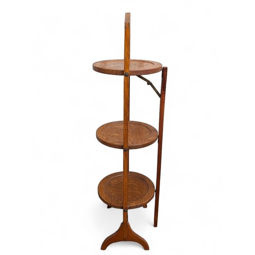 3 - Vintage Solid Wooden Folding Three Tier Pan Stand 80cm Along With Second Trio Cake / Pan Stand