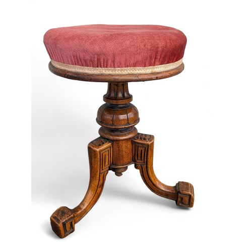 6 - Fabulous Carved revolving Piano Stool - 40cm Appx, Well Carved Trio Base Possibly Rosewood Or Simila... 