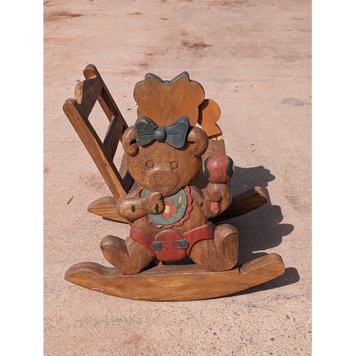 8 - Wonderful Childs Rocking Chair With Teddy Bear Design 44x50x70cm One Arm Needs Some Attention as Bec... 