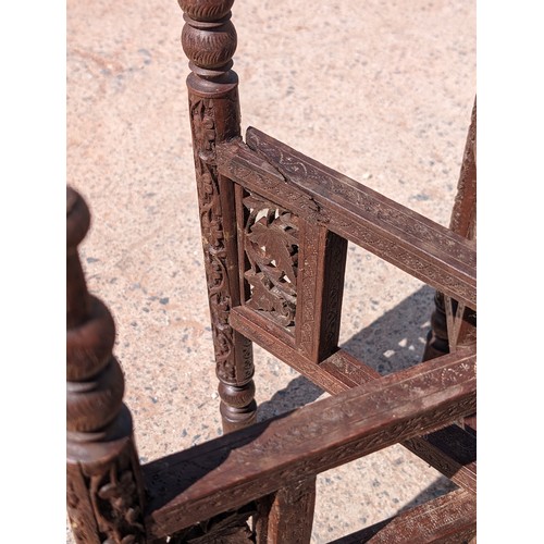 11 - Excellent Well carved Vintage Folding Moroccan Table With Large Scalloped Edge Brass Tray Top 60cm S... 