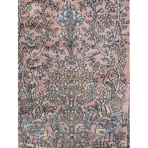 11A - Vintage Lahore Pakistan Hand Knotted Tree of Life Rug On a Pink Ground - Tassled Ends, Overall Condi... 