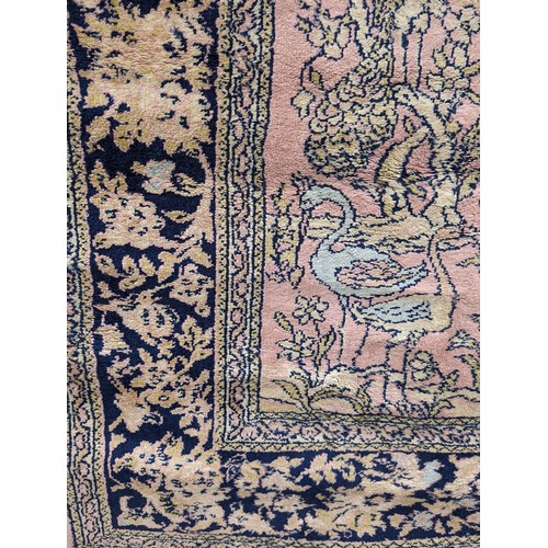 11A - Vintage Lahore Pakistan Hand Knotted Tree of Life Rug On a Pink Ground - Tassled Ends, Overall Condi... 