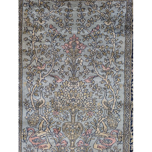 11B - Vintage Lahore Pakistan Hand Knotted Tree of Life Rug On a Blue Ground - Tassled Ends, Overall Condi... 