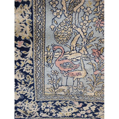 11B - Vintage Lahore Pakistan Hand Knotted Tree of Life Rug On a Blue Ground - Tassled Ends, Overall Condi... 