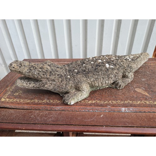 14 - Large Reconstituted Stone Garden Crocodile / Alligator Ornament Note Small Loss To Tail 73cm