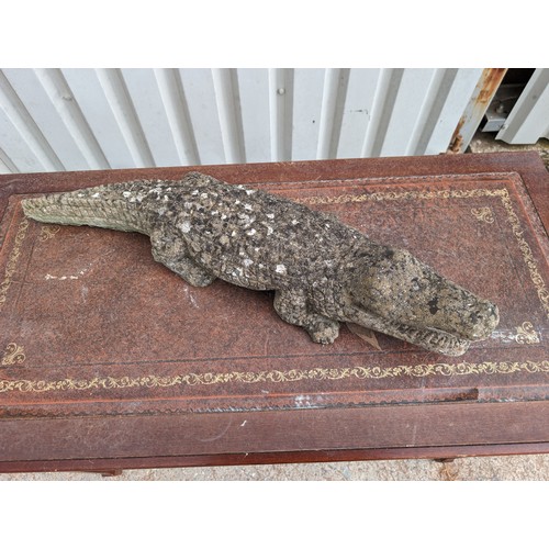 14 - Large Reconstituted Stone Garden Crocodile / Alligator Ornament Note Small Loss To Tail 73cm