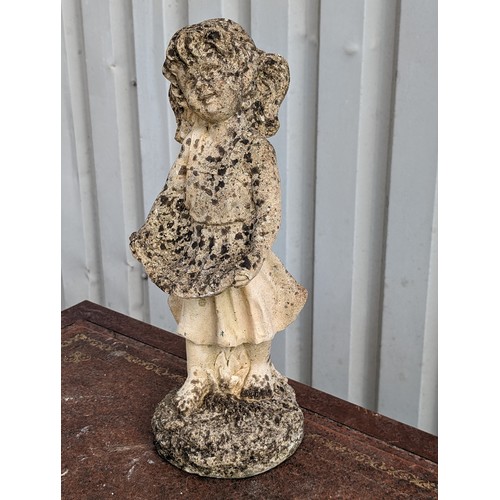 16 - Reconstituted Stone Garden Ornament In Form Of A Girl - Nicely Weathered