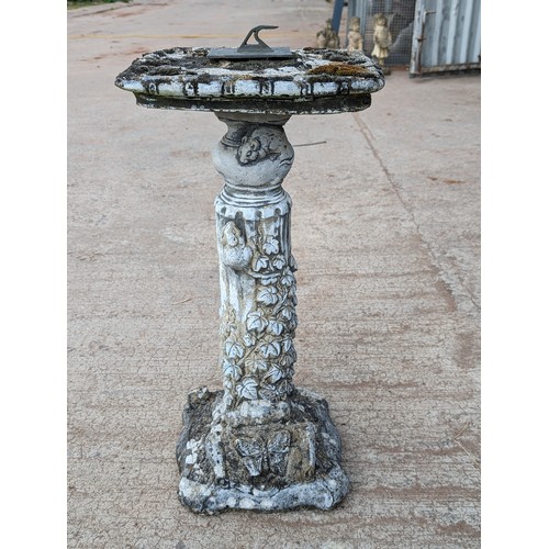 18 - Wonderful Garden Stone Sundial - With Attractive base Depicting Foliage and Mouse Design, Unusual an... 