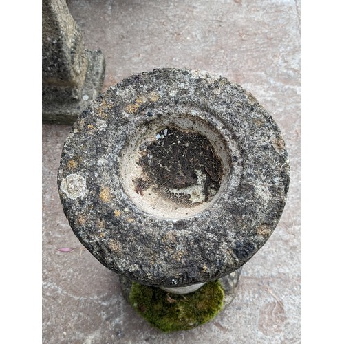 19 - Mill Stone Style Stone Birdbath - Well Weathered with Attractive Carved Design Throughout - Splits i... 