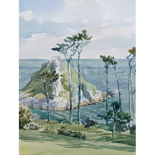 47 - Andrew Johnson Original Watercolour Thatcher Rock - Excellent Original Watercolour Of a Local Point ... 