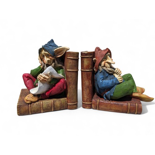 49 - Pair Elves Design Resin Bookends - 15x15cm