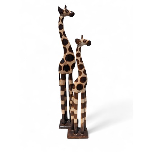 51 - Pair Large Carved Wooden Giraffes - Largest 99cm Smallest 80cm