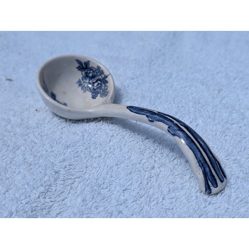 57 - Antique Set (6) Ceramic Blue and White Ladles, (5) Smaller One Large 18cm & 27cm