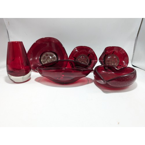 61 - Quantity Art Glass - Red Vases, Dishes Etc