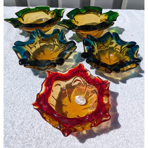 82 - Quantity (5) Large Murano Glass Ashtrays - Largest 9