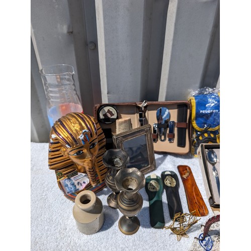 88 - Eclectic Group Mixed Collectables, Looney Tunes Glass Decanter, Letter Openers, Ceramics, Vintage Tr... 