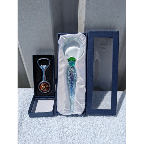 89 - House of Marbles Hand Blown Glass Magnifying Glass and Hand Blown Glass Handled Bottle Opener