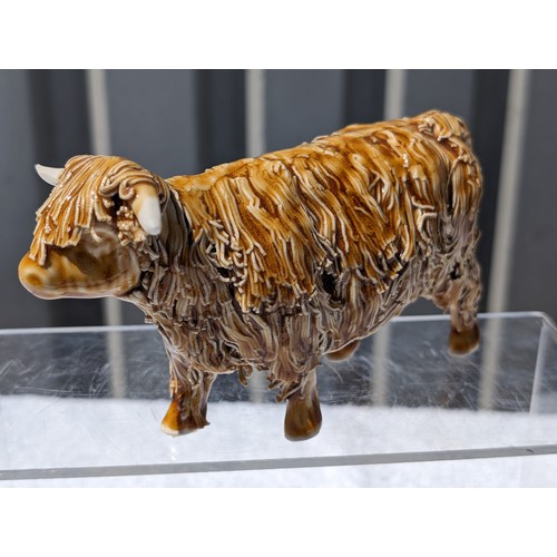 97 - Believed Castle Wynd / Beswick? Pottery Highland Cow Figurine 20cm Marked to Base But Indistinct Exc... 